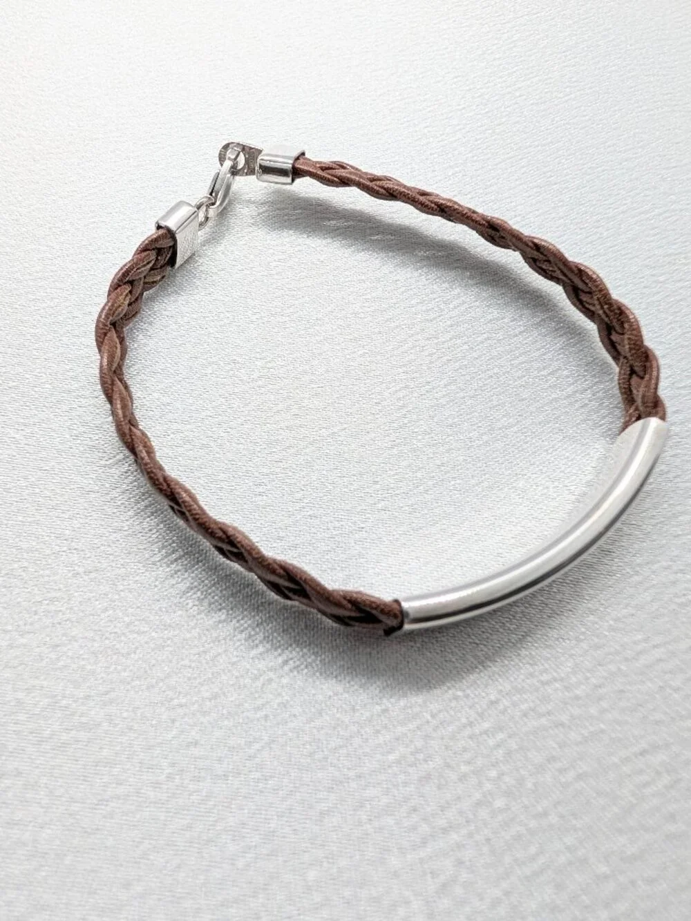 NEW Western Flair sterling silver and braided leather I.D. bracelet